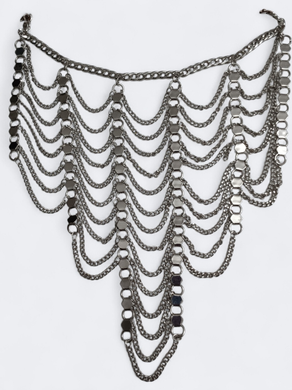 Silver Multi-Layer Chain Statement Necklace NWOT